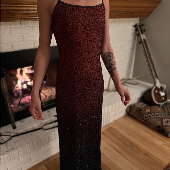 Exquisite Beaded Ombre Red and Black Evening Gown - Picture 2 of 3